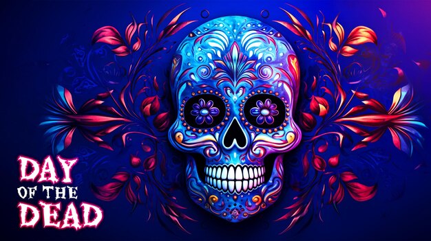 PSD day of the dead dia de los muertos mexican holiday poster with sugar skulls