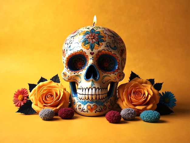 PSD day of the dead human skull with flowers day of the dead concept