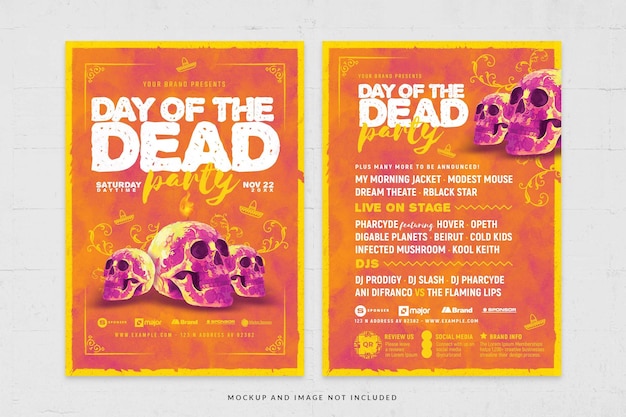 Day of the Dead Party Bright Orange MexicanStyle Flyer Template in PSD