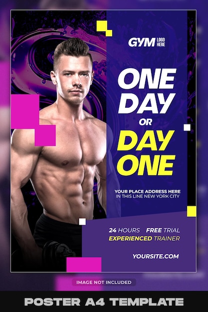 Day one gym and fitness flyer template design