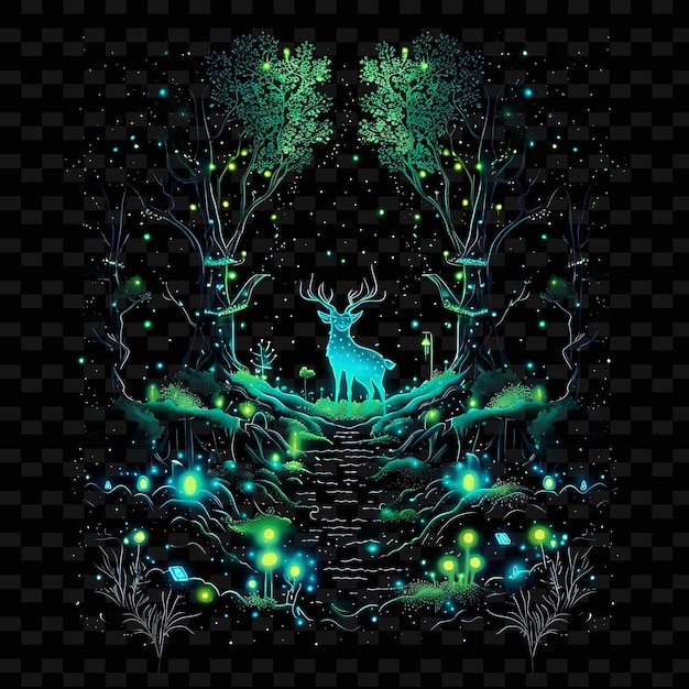 PSD dazzling brilliance of a mystical forest with glowing creatu png creative neon line art designs