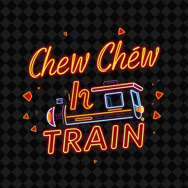 Dazzling Chew Chew Train Text in Neon Red and Bright Orange With PNG Inspired Neon Food Decora