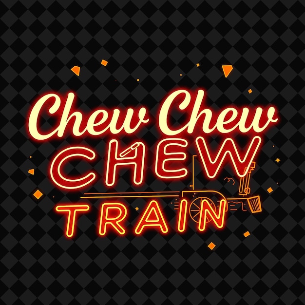 Dazzling Chew Chew Train Text in Neon Red and Bright Orange With PNG Inspired Neon Food Decora