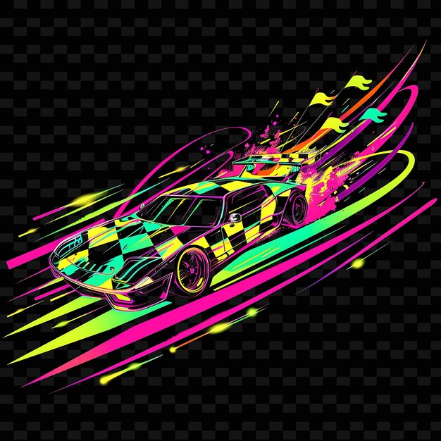 PSD dazzling light trails of a speeding racecar with neon vibran png creative neon line art designs