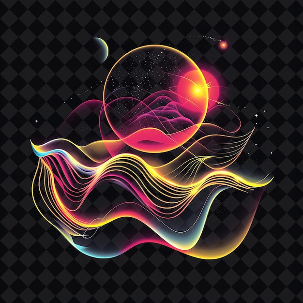 PSD dazzling neon effect on a gravitational wave with an irregul png y2k neon space designs