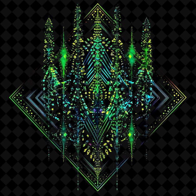 PSD dazzling neon fractal forest in a diamond silhouette landsca png neon artistic landscape