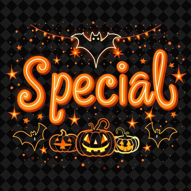 PSD dazzling neon lights of special text with neon orange and bl png y2k inspired neon decorative