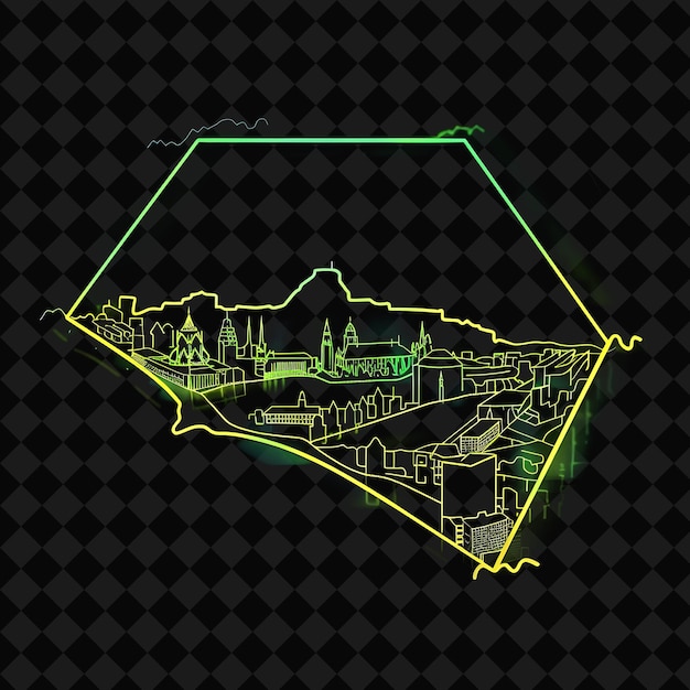 PSD dazzling neon oslo cityscape inside a silhouette pentagon la png y2k monoline cityscape collage art