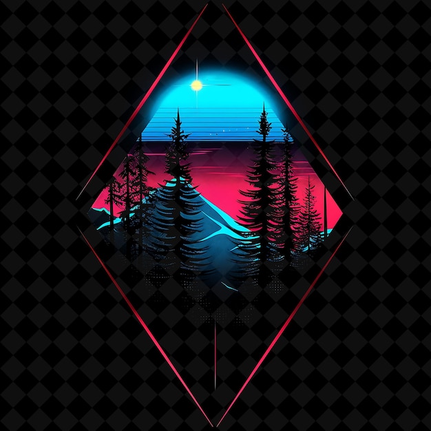 Dazzling Neon Retro Forest in a Diamond Silhouette Landscape PNG Neon Artistic Landscape