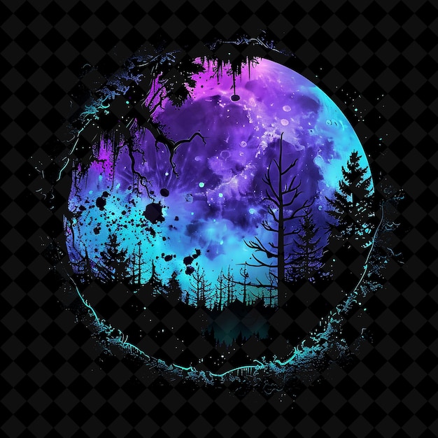 PSD dazzling neon ruined dreamscape forest inside a silhouette o png neon artistic landscape