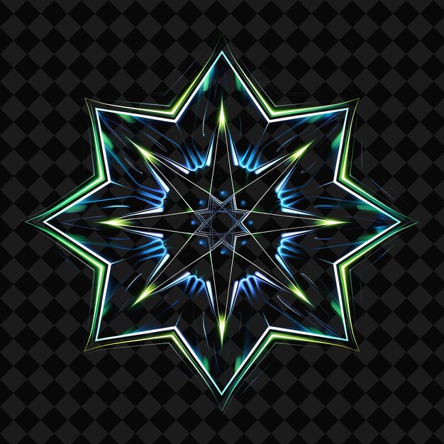 PSD dazzling neon stars inside a silhouette enneadecagonal shape png y2k neon space designs