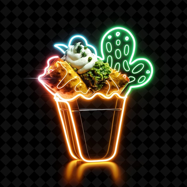 PSD dazzling neon triangles arizona chimichanga in a cactus shap png neon food decor y2k collection