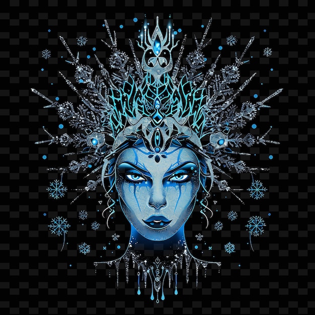 Dazzling Sparkle of a Snow Queen With an Icy Crown With Neon PNG Creative Neon Line Art Designs