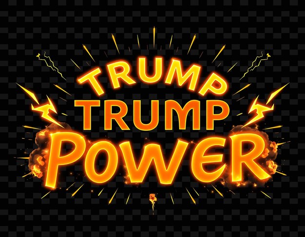 PSD dazzling trump power text gleams with neon yellow and golden yellow surrounded by powerful symbols l