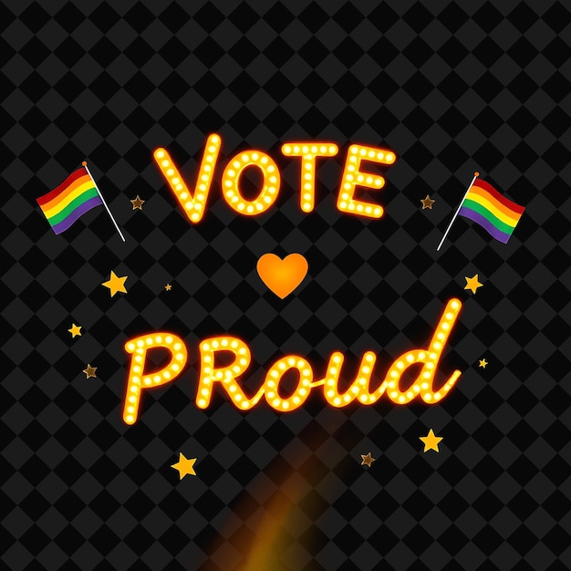 Dazzling Vote Proud Text Gleams With Neon Yellow and Golden Yellow Surrounded by Pride Themed Eleme