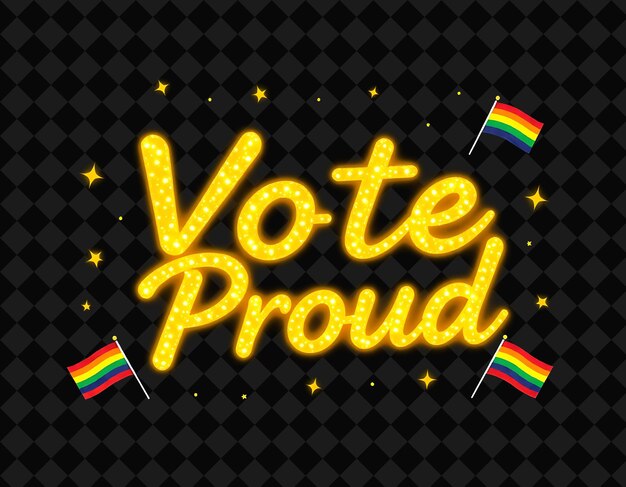 Dazzling Vote Proud Text Gleams With Neon Yellow and Golden Yellow Surrounded by Pride Themed Eleme