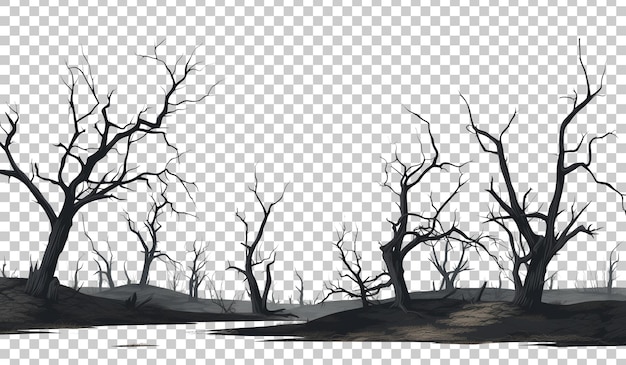 PSD dead forest landscape isolated on transparent background