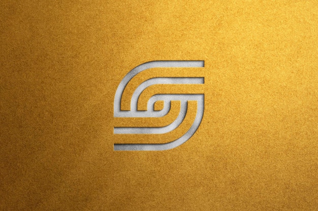 Debossed Effect Silver Logo Mockup on Yellow Texture Background