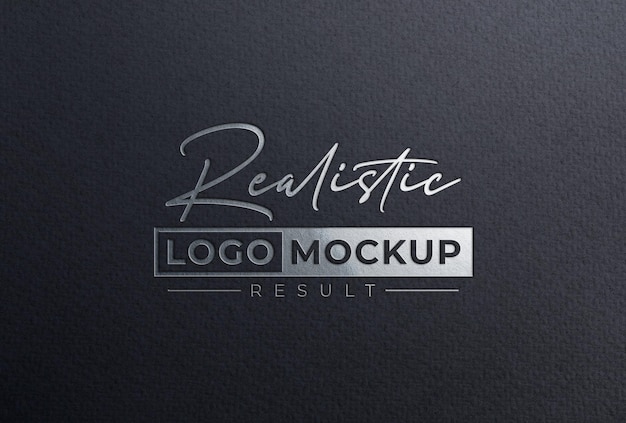 Debossed Silver Foil Stamping Logo Mockup on Black Textured Paper