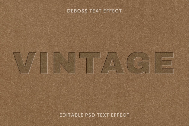 Debossed text effect psd editable template on kraft paper texture background