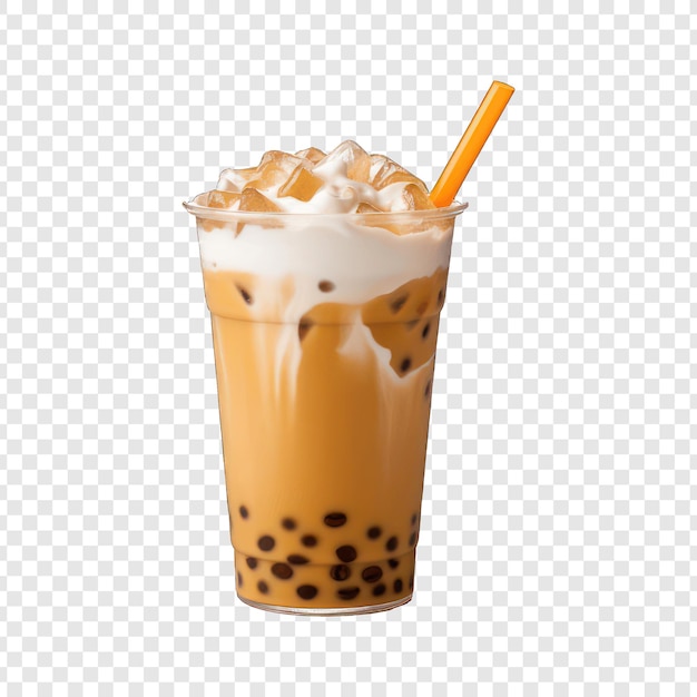 PSD decadent chocolate bubble tea with tapioca pearls refreshing and sweet iced beverage in a cup with