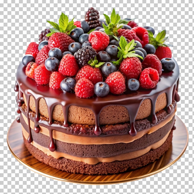 decadent triple layer chocolate cake with fresh on transparent background