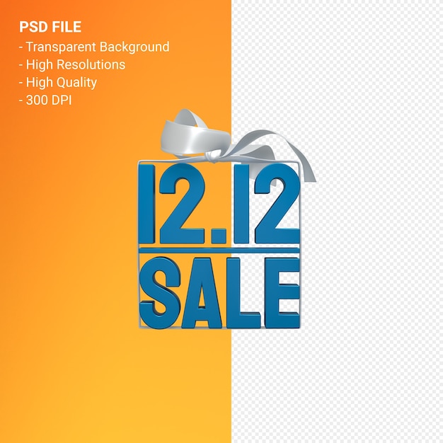 PSD december 12 sale 3d design rendering for sale promotion with bow and ribbon isolated