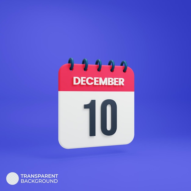 December Realistic Calendar Icon 3D Rendered Date December 10