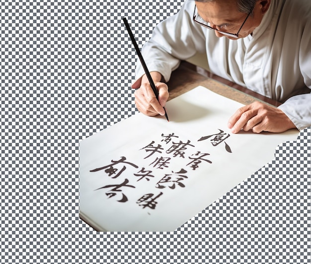 Decent Participating in Traditional Calligraphy Classes isolated on transparent background