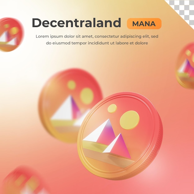 Decentraland mana cryptocurrency coin 3d rendering