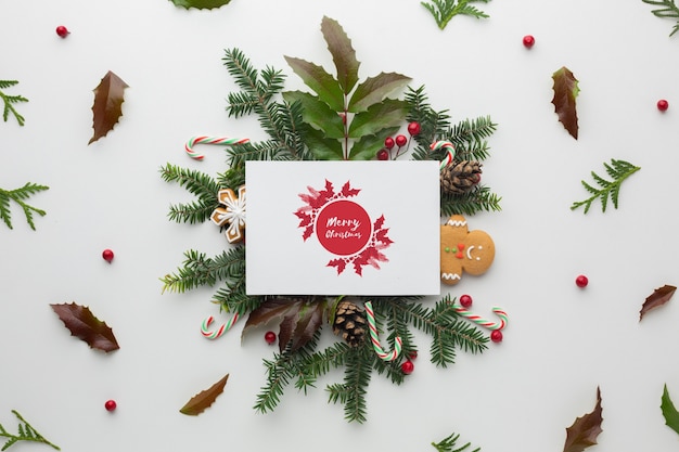 Deciduous leaves and merry christmas card