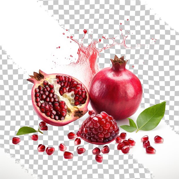 PSD deconstructed scene with beautifully arranged fresh healthy pomegranate with a transparent backgroun