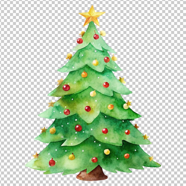 decorated christmas tree in watercolor