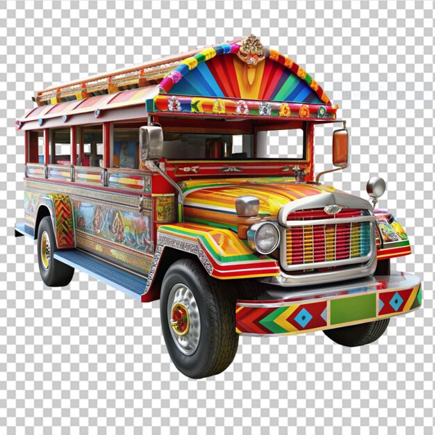 Decorated jeepney bus on transparent background