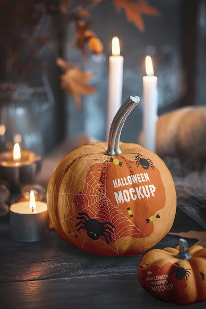 PSD decorated pumpkin  for halloween mockup