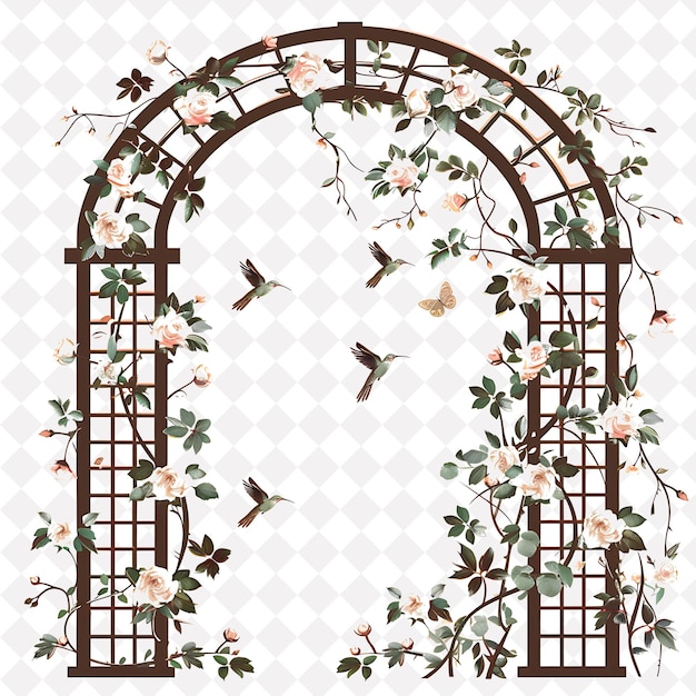 PSD a decorative arch with butterflies and a white background with butterflies flying around it