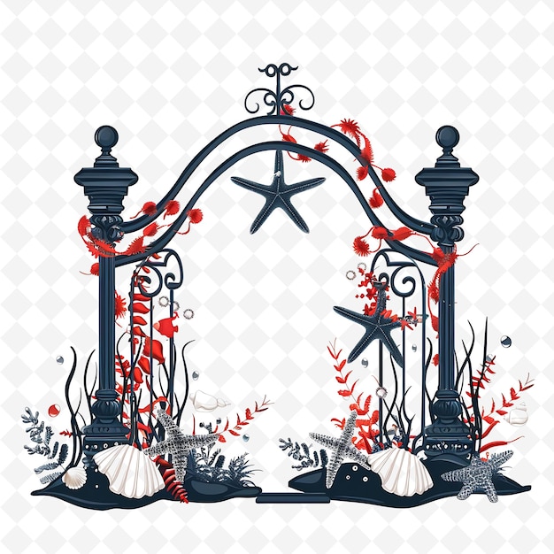 PSD a decorative arch with a red flower and a black and white background