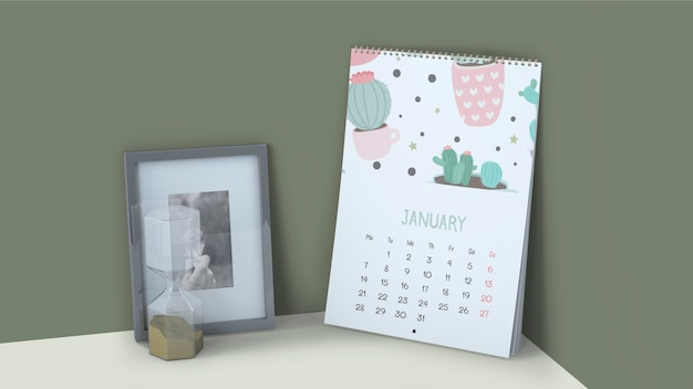 Decorative calendar mockup in corner