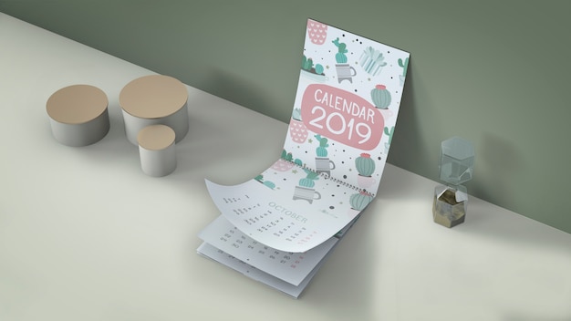 Decorative calendar mockup in isometric perspective