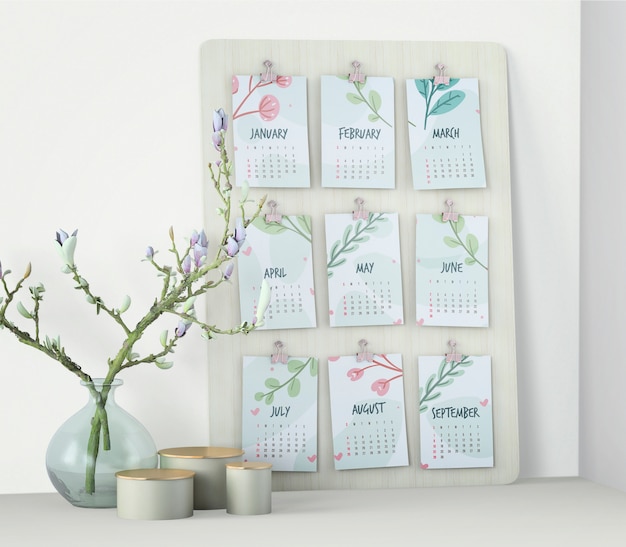 Decorative calendar mockup on wall