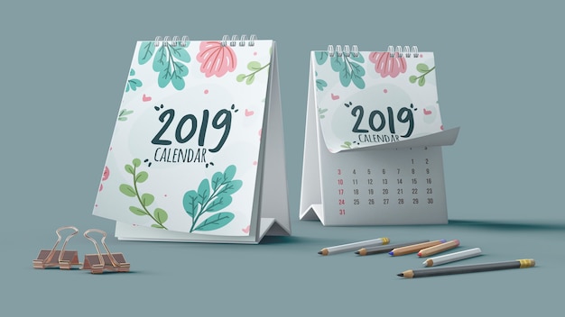 Decorative calendar mockup with pencils