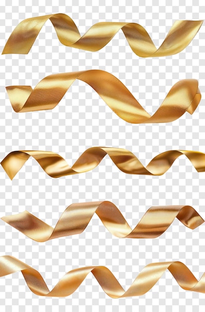 PSD decorative curly golden ribbon element in pack