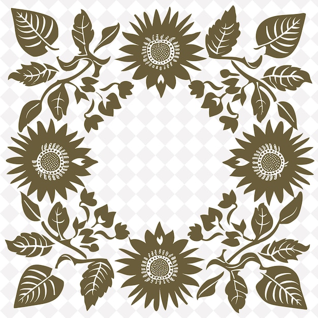 PSD a decorative design of sunflowers and leaves on a white background