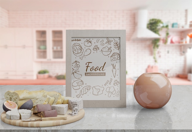 Decorative frame mockup on table at home