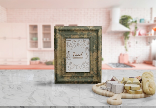 Decorative frame mockup on table at home