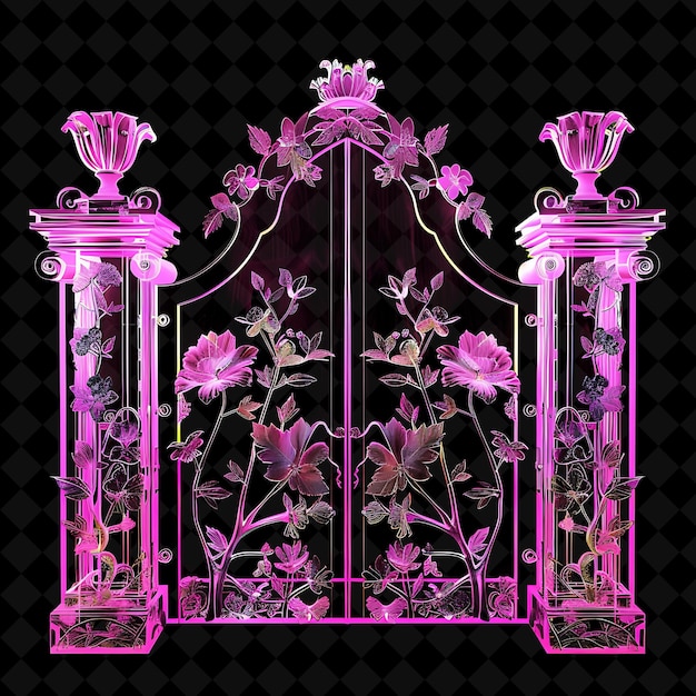 Decorative Garden Gate With Floral Designs and Pink Neon Lig PNG Y2K Shape Neon Color Collection