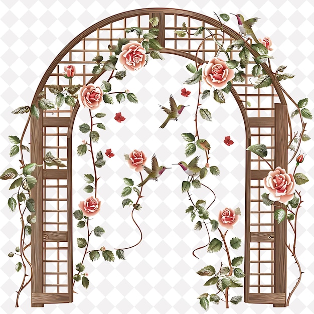 PSD a decorative illustration of a window with roses and a fence