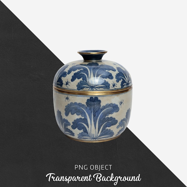 Decorative patterned ceramic object with lid on transparent