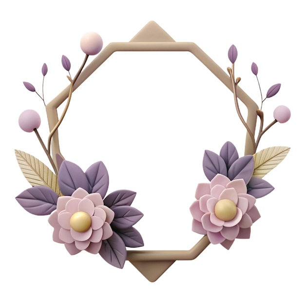 PSD a decorative piece of art with flowers and a round frame