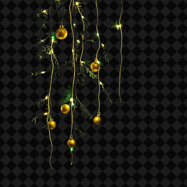 Decorative String Evergreen Sprigs and Golden Baubles Neon Lights Twinkle Softly Along the Branche